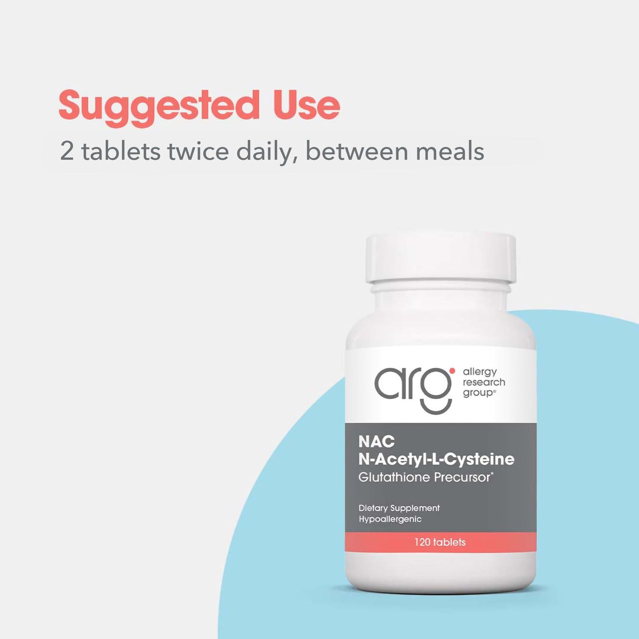 Allergy Research Group NAC Supplement - N-Acetyl-L-Cysteine, Glutathione Precursor, Supports Immune Function, Healthy Mucus Clearance, Free Form Amino Acid, Hypoallergenic - 120 Count