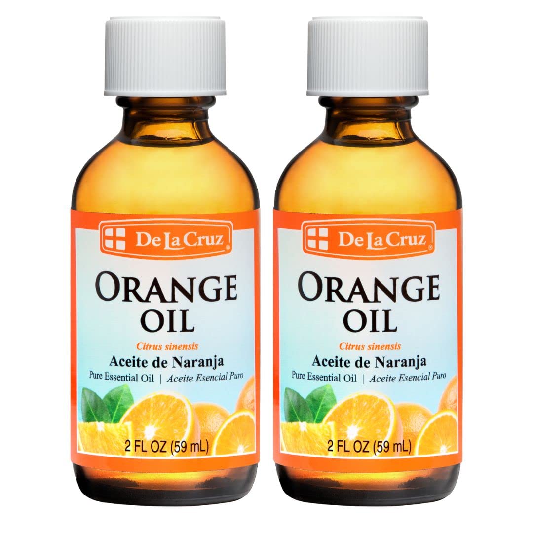 De La Cruz Pure Orange Oil - 100% Pure Orange Essential Oil for Diffuser - Cold Pressed Orange Essential Oil - 2 Fl OZ (2 Bottles)