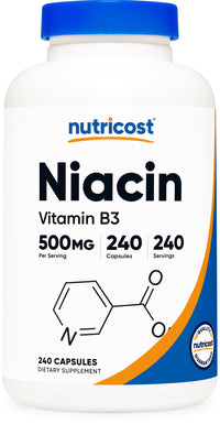 Thumbnail for Nutricost Niacin (Vitamin B3) 500mg, 240 Capsules - with Flushing, Non-GMO, Gluten Free