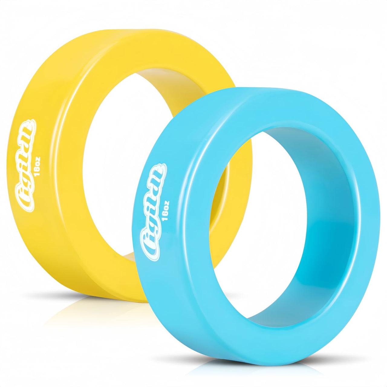 CIGITDT 2 Pack Baseball and Softball Bat Weights - 16 oz Baseball Donuts for Adult + Youth Baseball Accessories- Fits All Standard Bats-Yellow & Blue