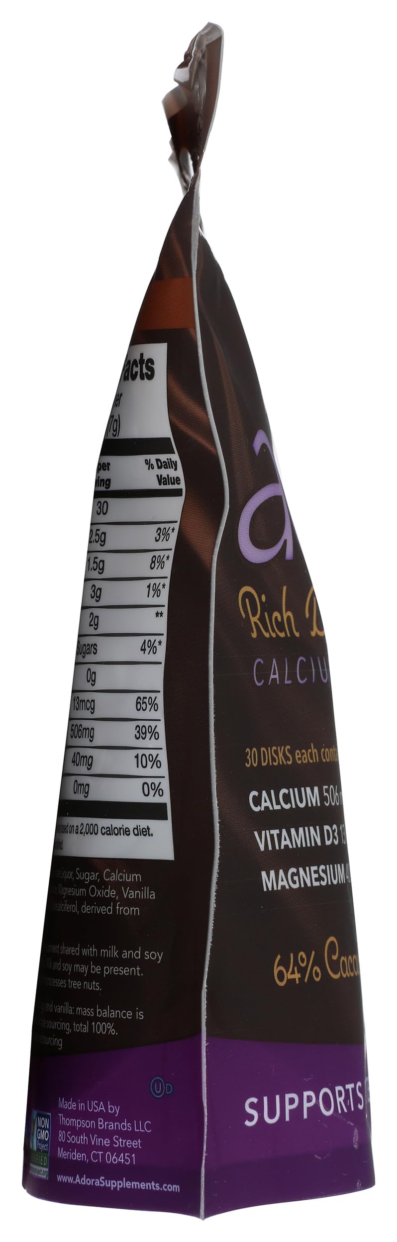 Adora Calcium Supplement Disk, Dark Chocolate, 30 Count - 500 mg