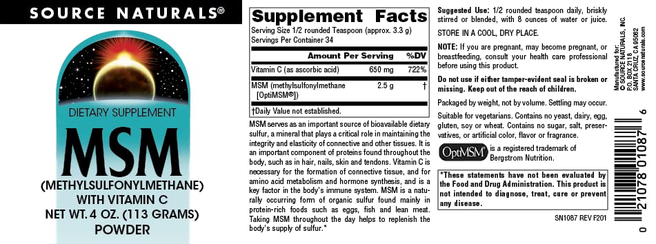 Source Naturals MSM (Methylsulfonylmethane) with Vitamin C - Powder, 4 Ounce