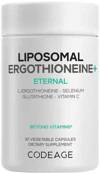 Thumbnail for Codeage Liposomal Ergothioneine+ Supplement - L-Ergothioneine, L-Glutathione, Vitamin C, Selenium, Phospholipid Complex - Healthy Aging & Antioxidant - Vegan, Non-GMO, Soy-Free – 30 Capsules