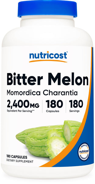 Nutricost Bitter Melon 2,400mg Equivalent from 600mg of 4:1 Extract Per Serving, 180 Capsules for 180 Servings Per Bottle - Momordica Charantia, Vegan, Gluten Free and GMO Free