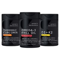 Thumbnail for Sports Research® Antarctic Krill Oil Omega 3 1000mg (with Phospholipids, Choline & Astaxanthin), Turmeric Curcumin C3 Complex (with Bioperine Black Pepper & Coconut Oil) & Plant Based Vitamin D3 + K2
