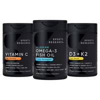 Thumbnail for Sports Research® 1250 mg Omega 3 Burpless Fish Oil - Wild Alaskan Pollock - (90 Count), High Potency Vegan Vitamin C 1000mg (240 Count) + Vegan 5000iu Vitamin D with 100mcg Mk7 Vitamin K (60 Count)