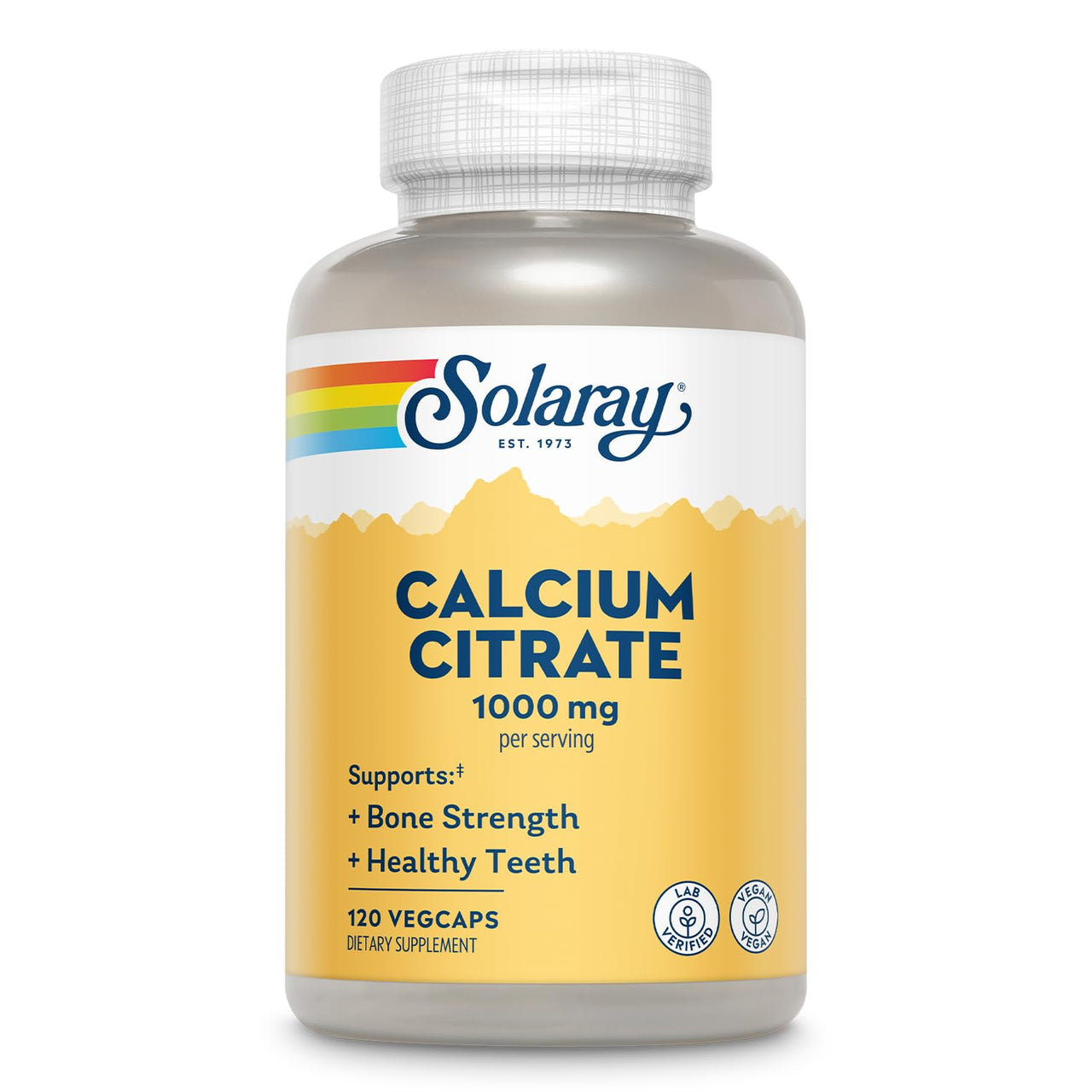 Solaray Calcium Citrate 1000mg - Chelated Calcium Supplement - Supports Bone Strength and Healthy Teeth - Easy to Digest - Vegan - 30 Servings, 120 VegCaps