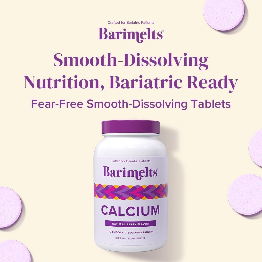 BariMelts Calcium Citrate with Vitamin D3 & Magnesium, 120 Smooth-Dissolving Tablets (1-Month Supply), Bariatric Calcium Supplements for Women, Natural Berry Flavor