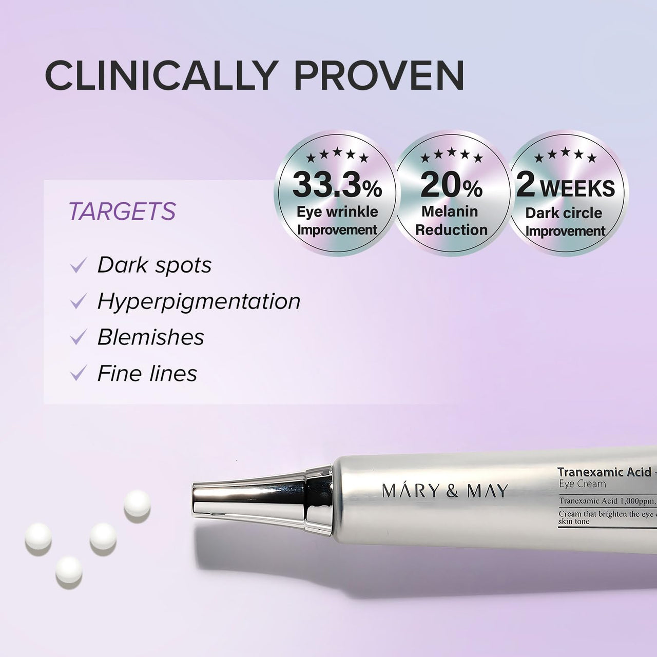 Mary&May Tranexamic Acid + Glutathione Eye Cream Set (1,000ppm each) – Brightening Under Eye Cream for Dark Circles & Uneven Tone, Vitamin C, Niacinamide – 1.01 oz + 0.4 oz Mini x2