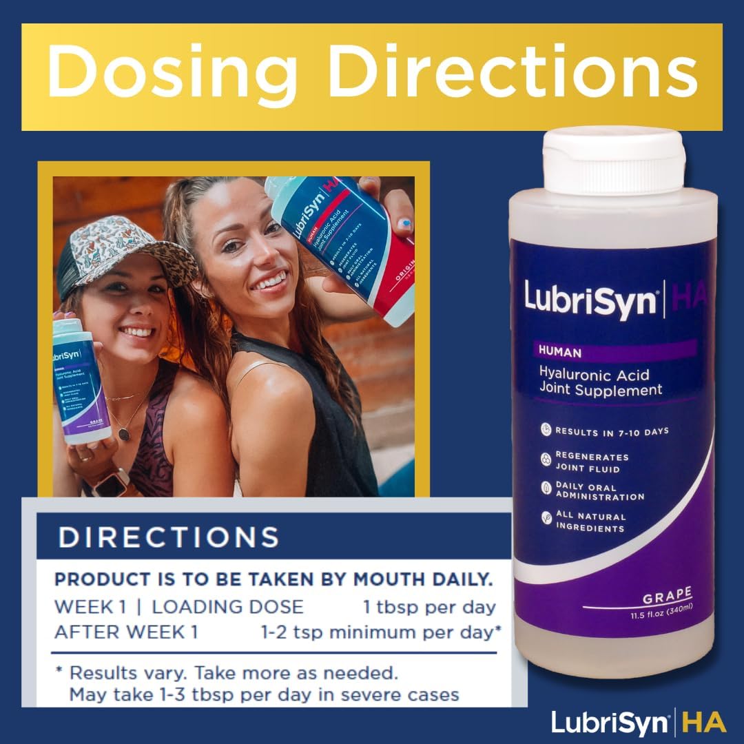 Lubrisyn Hyaluronic Acid Oral Joint Supplement â€“ Liquid HA Formula for Humans â€“ Promotes Joint Support, Mobility, Flexibility, Hydration & Healthy Function for Men & Women â€“ Grape Flavor 11.5oz