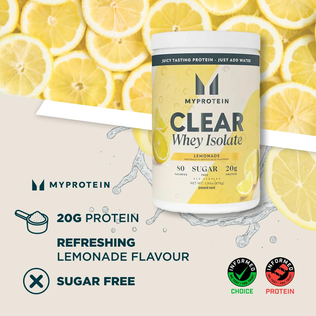 Myprotein Clear Whey Isolate Protein Powder, 35 Servings (1.9lbs) Lemonade, 20g Protein per Serving, Naturally Flavored Drink Mix, Daily Protein Intake for Superior Performance