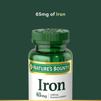 Thumbnail for Nature’s Bounty Iron 65mg, 325 mg Ferrous Sulfate, Cellular Energy Support, Promotes Normal Red Blood Cell Production, 1 Serving Per Day, Gluten Free, 100 Vegetarian Tablets