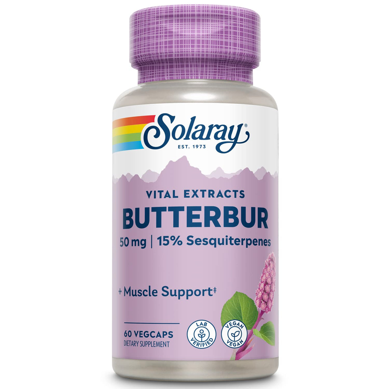 SOLARAY Butterbur Root Extract 50 mg Supplement for Men & Women - Powerful Herbal Support, Vegan Butterbur Capsules - 60 Veg Caps