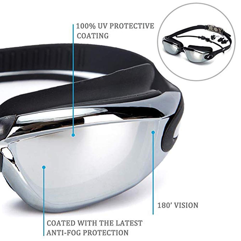 Aokelily Swim Goggles and Cap Set 4 in 1, UV 400 Protection Lenses Clear Anti-Fog Swimming Goggles Waterproof No Leaking with Nose Clip + Ear Plugs for Adult Men Women Kids (Black)
