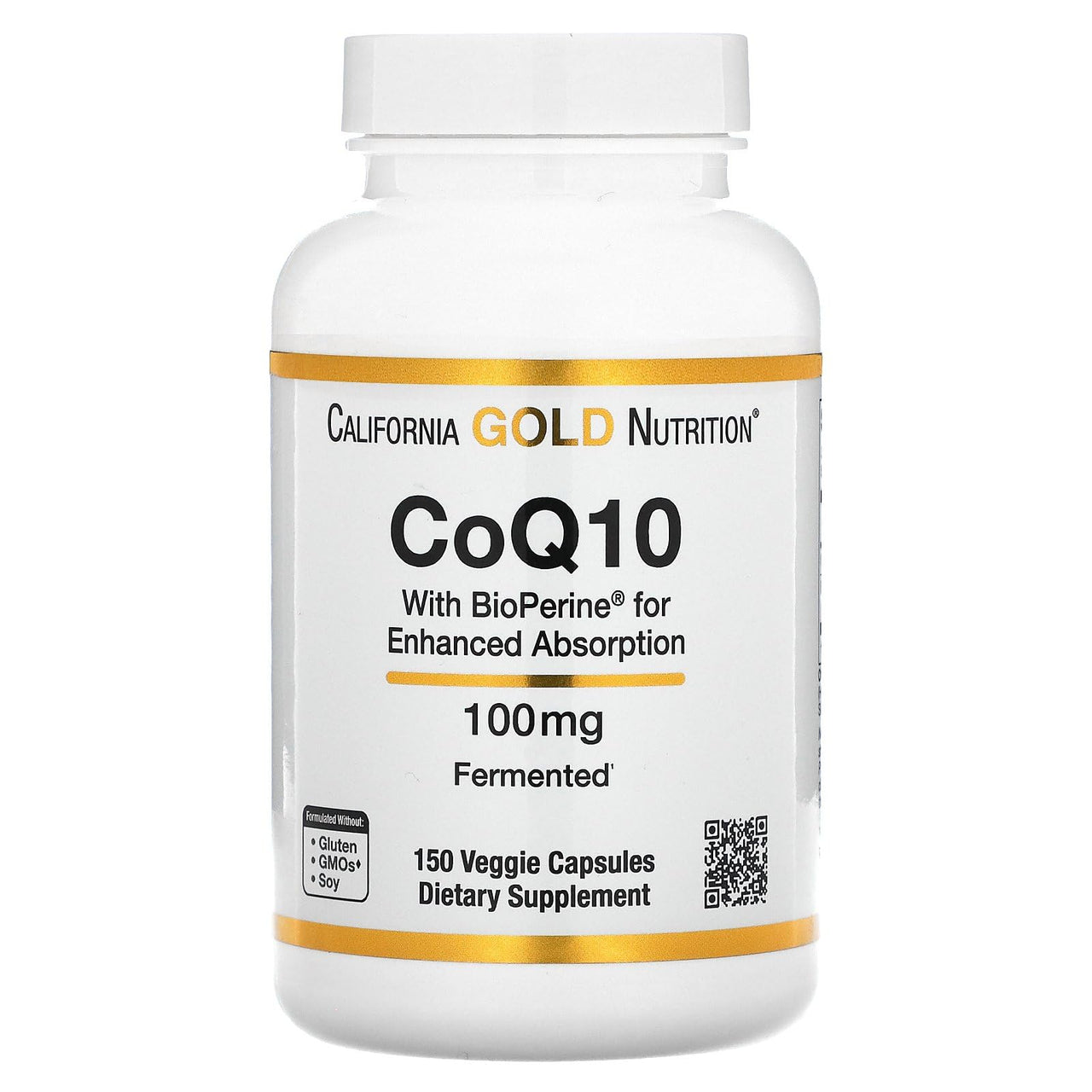 CoQ10 by California Gold Nutrition - USP-Verified, Fermented Coenzyme Q10 with BioPerine - Mitochondrial Support - Vegan Friendly - Gluten Free, Non-GMO - 100 mg - 150 Veggie Capsules
