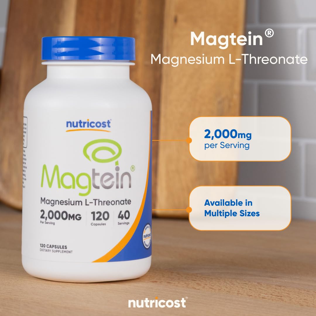 Nutricost Magnesium L-Threonate As Magtein 2000mg, 120 Capsules - Non-GMO, Gluten Free, Vegetarian Friendly