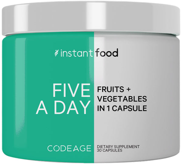 Codeage Instantfood Five A Day – Fruits & Vegetables Capsule Supplement – Whole Food Phytonutrients – 15 Fruits and Veggies Blend - Vegan, Non-GMO – 30 Capsules