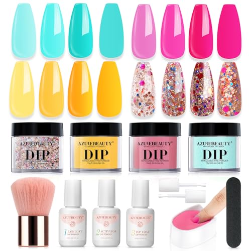 Image 3 of O-Blue Pink Yellow Glitter for the product AZUREBEAUTY Dip Powder Nail Kit