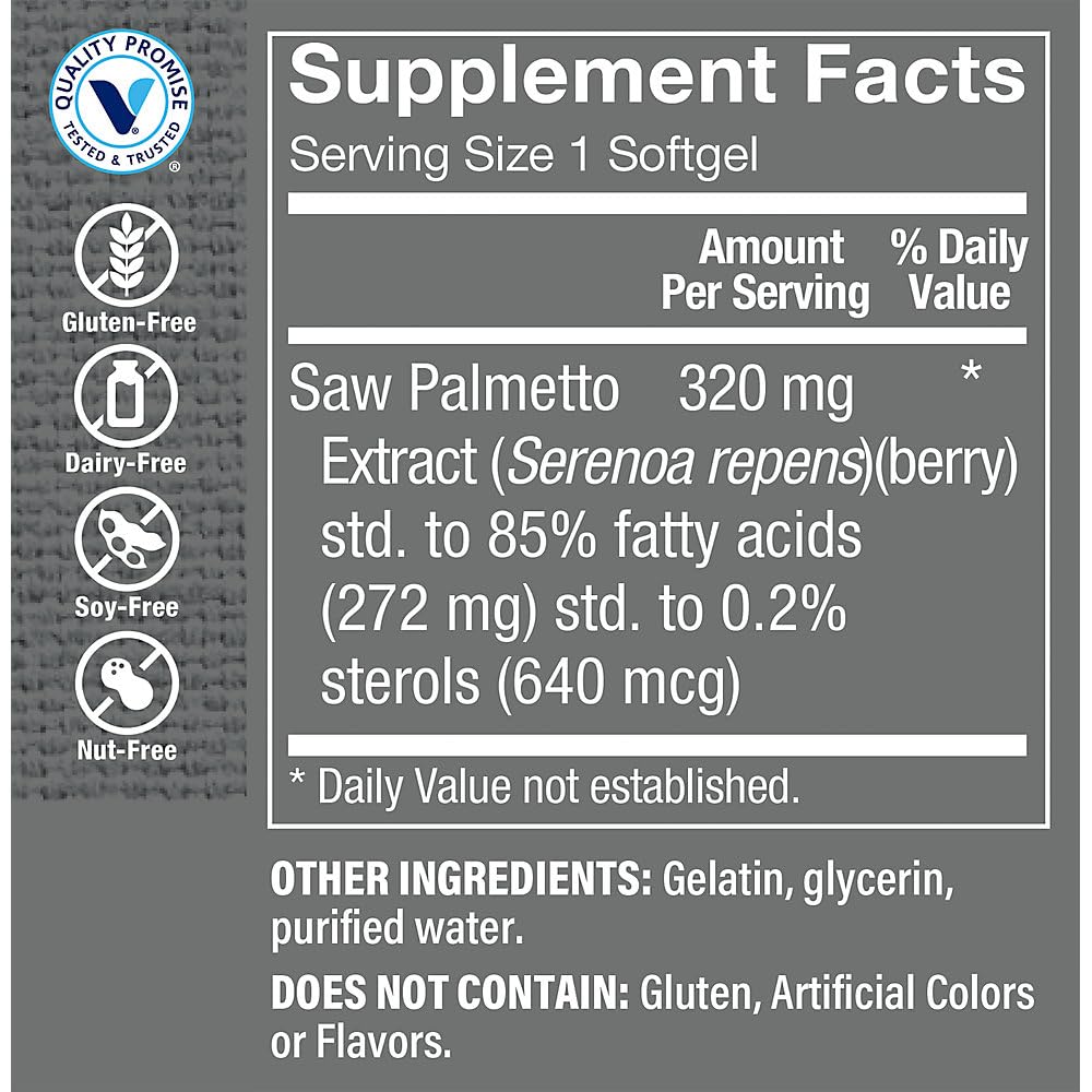 The Vitamin Shoppe Saw Palmetto 320mg - Prostate Health & Urinary Support | Standardized Berry Extract | 100 Softgels | Men's Formula