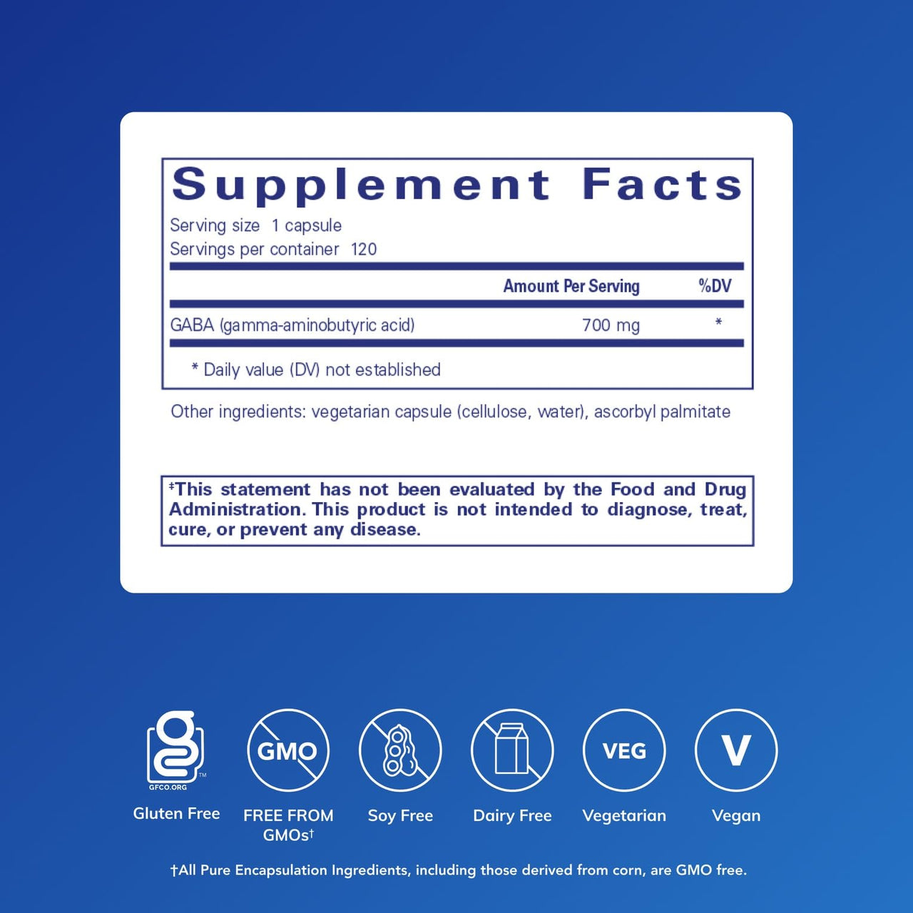 Pure Encapsulations GABA - Supplement to Support Relaxation & Moderation of Occasional Stress* - with Premium GABA Amino Acids - 120 Capsules