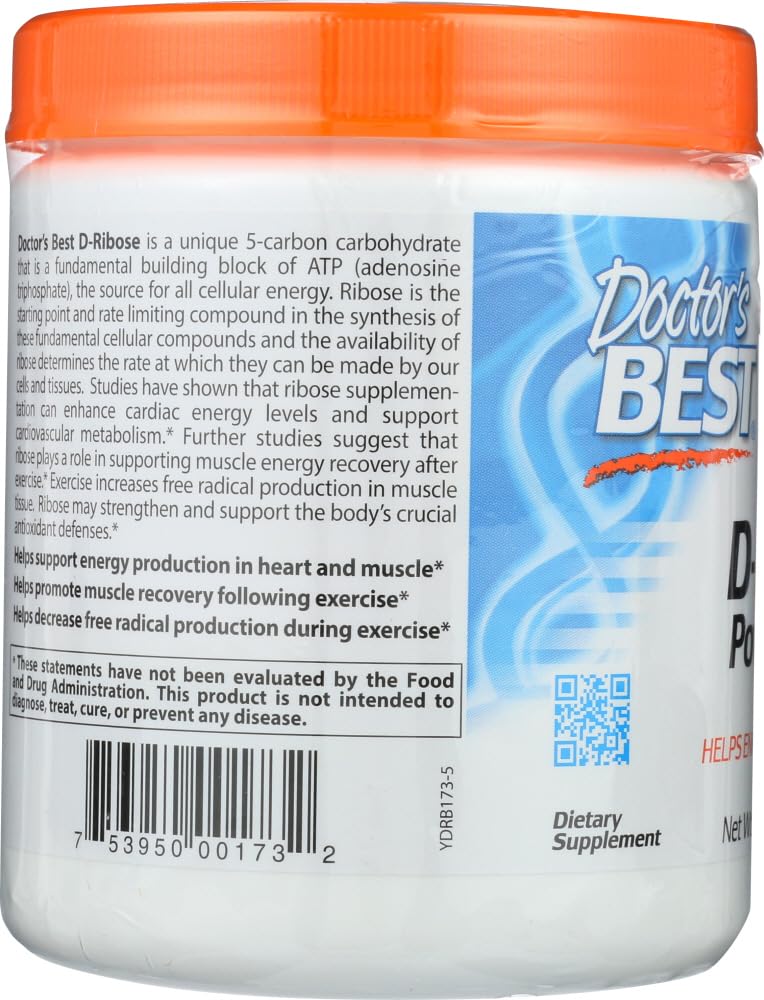 Doctor's Best D-Ribose with Bioenergy Ribose, Non-GMO, Vegan, Gluten Free, Energy Enhancement, 250g, 8.8 Ounce (Pack of 1)