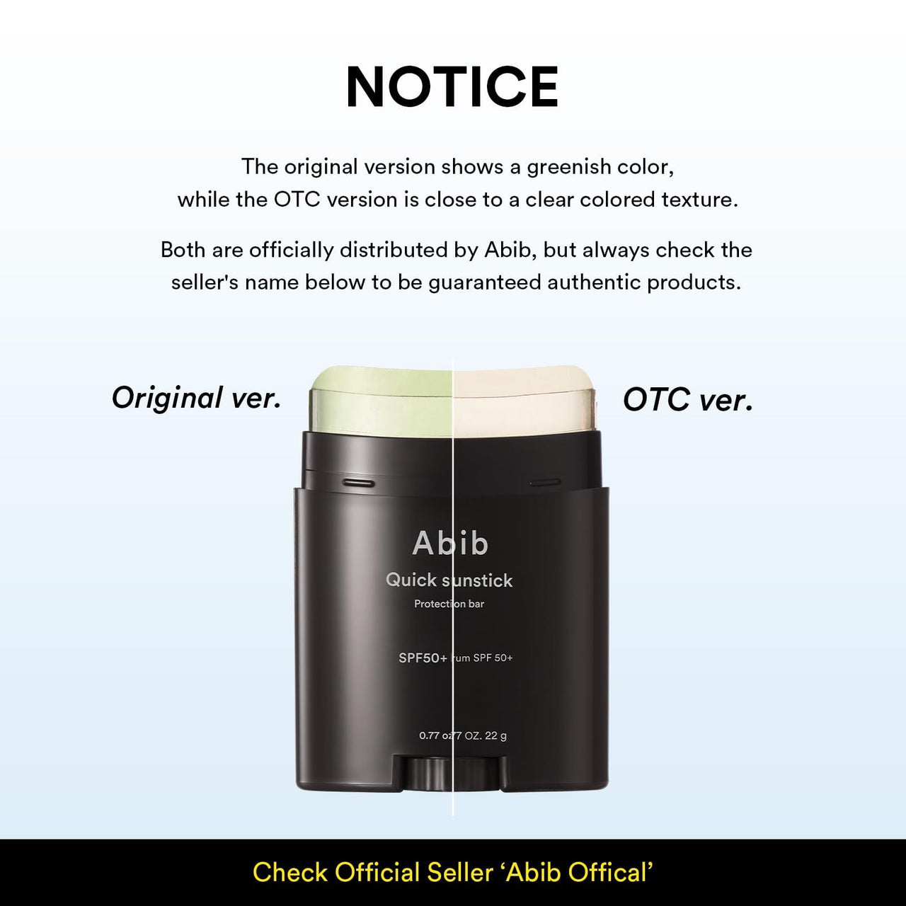 Abib Quick Sunstick Protection Bar SPF50+ Broad Spectrum, Glowy Sunscreen Stick for Dry & Sensitive Skin, No White Cast, With Centella & Aloe, Korean Sunscreen, 0.77 oz / 22 g