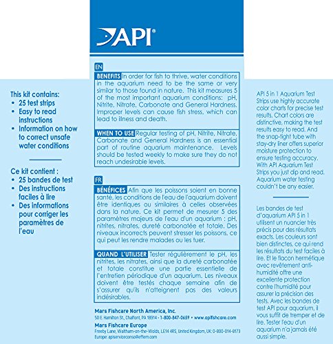 API 5-in-1 Test Strips Freshwater and Saltwater Aquarium Test Strips 25-Count Box