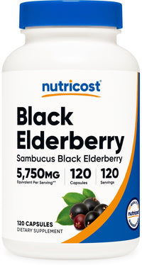 Thumbnail for Nutricost Elderberry Capsules 575mg (120 Capsules) - Black Elderberry, Vegetarian, Gluten Free and Non-GMO Supplement
