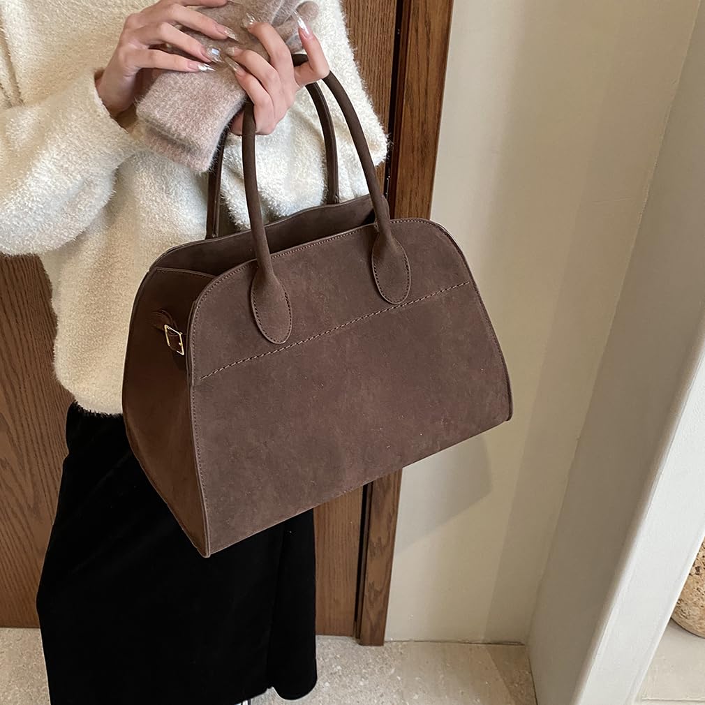 Covelin Women's Retro Suede Tote Bag Ladies' Fashion Shoulder Handbag Top Handle Purse Small Black