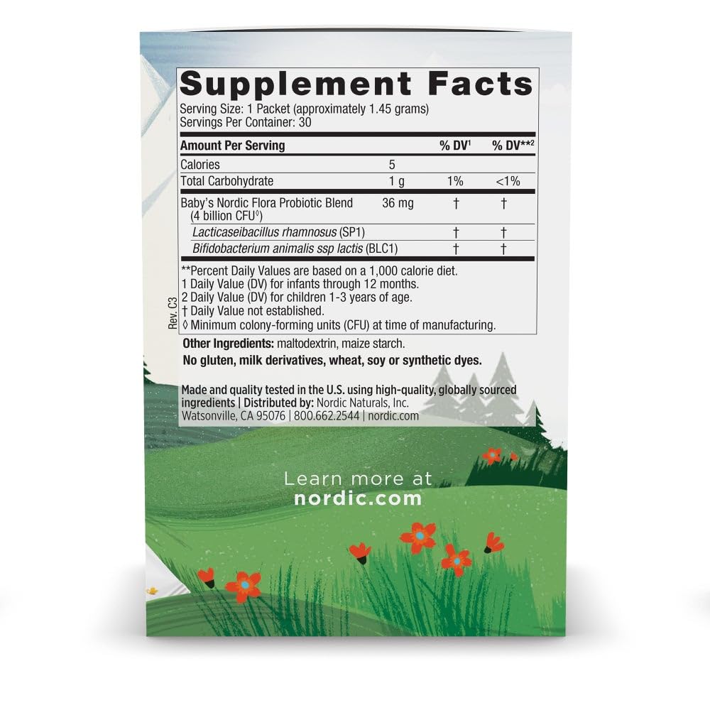 Nordic Naturals Baby’s Nordic Flora Probiotic Powder, Unflavored - 30 Packets - 4 Billion CFU - Digestive Health & Immune Support for Babies & Toddlers (6 Months to 3 Years) - 30 Servings