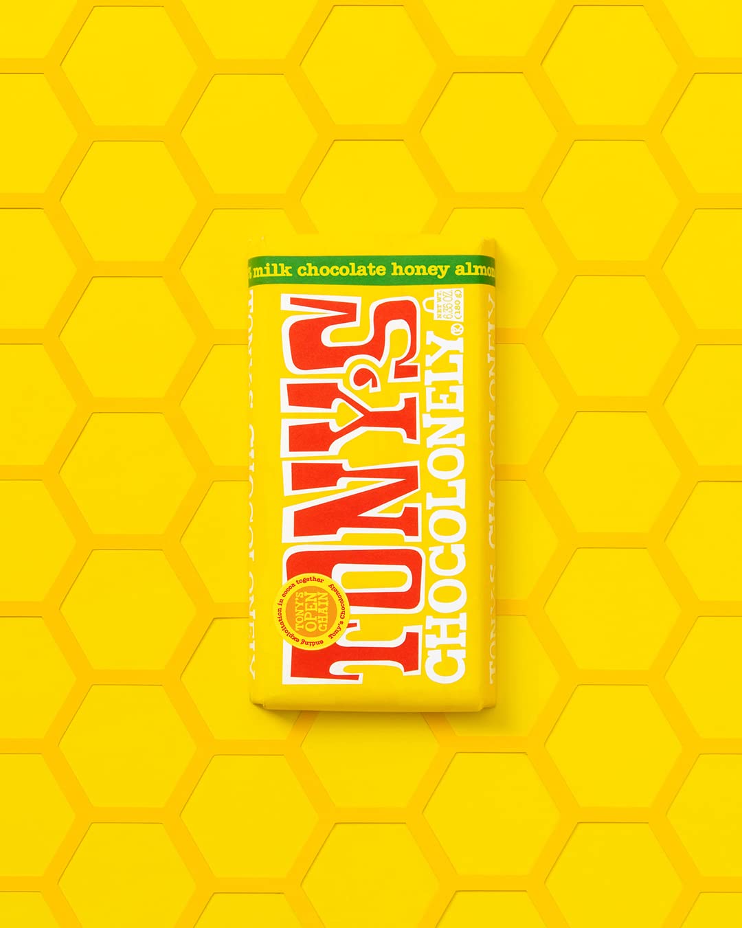 Tony’s Chocolonely Belgian Milk Chocolate Honey Almond Nougat Candy Bar for Snacks, Chocolate Bar for Party Favors, Gifts, or Gift Basket, 32% Cacao, Made From Quality Fairtrade Cocoa, 6.35 Oz