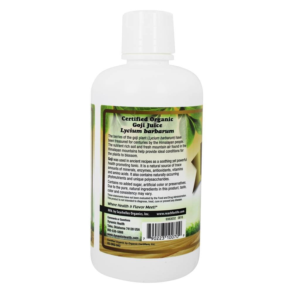 Dynamic Health Goji Gold Juice, Certified Organic, 100% Juice, Minerals, Antioxidants, Enzymes, Amino Acids, Vitamins, Gluten-Free, 32oz