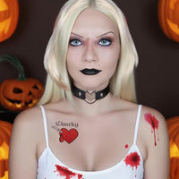 Thumbnail for Go Ho Horror Bride Body Paint Makeup Set with Black Lipstick, Adjustable PU Leather Choker, Fake Blood Spray, 3PC Bloody Love Stickers - Halloween Costumes Gothic Bride Punk Accessories Kit