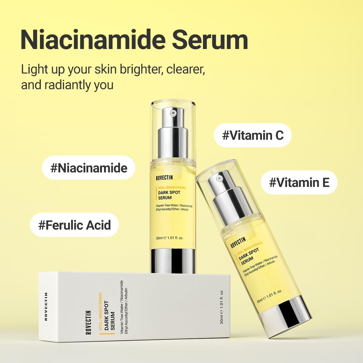 ROVECTIN Vita Dark Spot Correcting Serum – Brightening Vitamin C & Niacinamide Serum for Glowing, Even Skin Tone | Vegan & Gentle Formula for Sensitive Skin | 1.01 Fl Oz (30 ml)