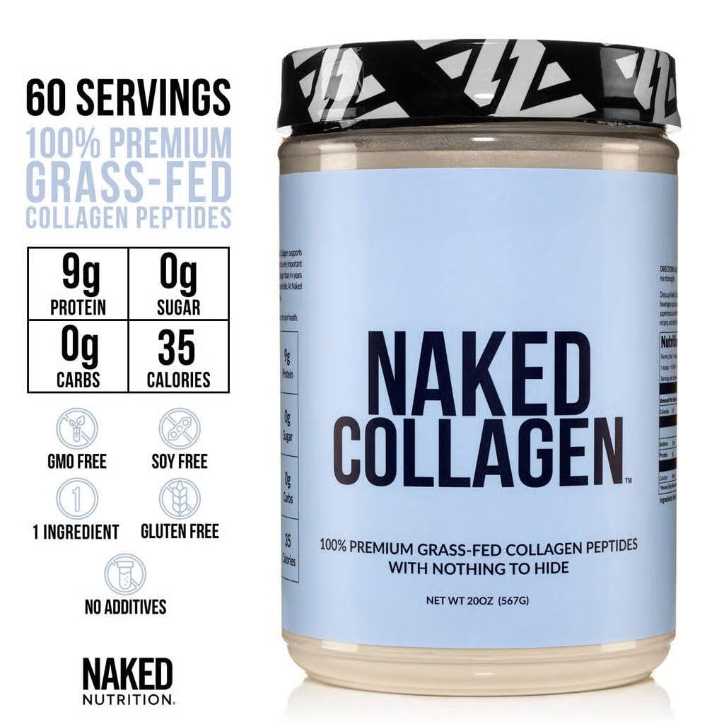 NAKED Whey Isolate Protein Powder (28 Servings) Collagen Peptides Protein Powder 20oz (60 Servings) – Grass-Fed; Zero Carb; Unflavored; Non-GMO; Gluten Free; Keto; Paleo Friendly