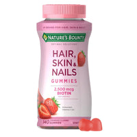 Thumbnail for Nature's Bounty Hair, Skin & Nails with Biotin, Strawberry Gummies Vitamin Supplement, Supports Hair, Skin, and Nail Health for Women, 2500 mcg, 140 Ct, 70 Total Servings