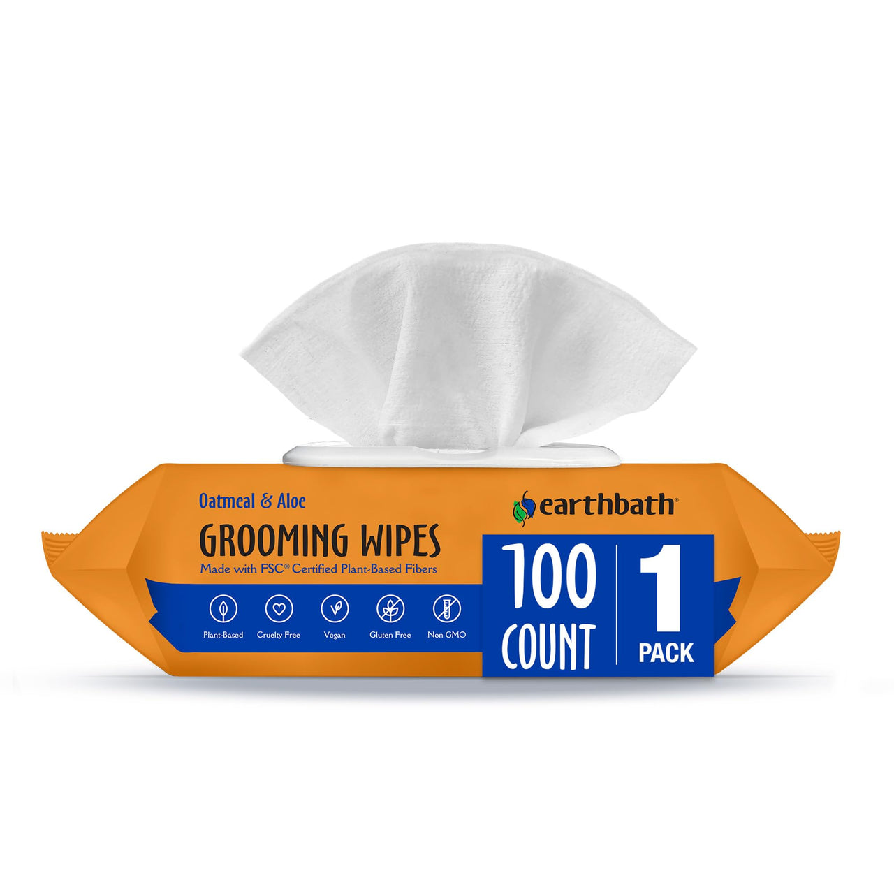 earthbath, Oatmeal & Aloe Grooming Wipes - Dog Wipes for Paws and Butt, Best Pet Wipes for Dogs & Cats, Helps Relieve Itchy & Dry Skin, Made in USA, Cruelty-Free - Vanilla & Almond 100 Count (1 Pack)