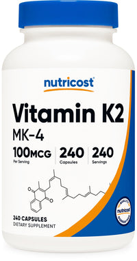 Thumbnail for Nutricost Vitamin K2 (MK4) 240 Capsules (100mcg) - Gluten Free and Non-GMO