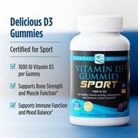 Thumbnail for Nordic Naturals Vitamin D3 Gummies Sport, Wild Berry - 120 Gummies - 1000 IU Vitamin D3 - NSF Certified - Healthy Bones, Mood & Immune System Function - Non-GMO - 120 Servings