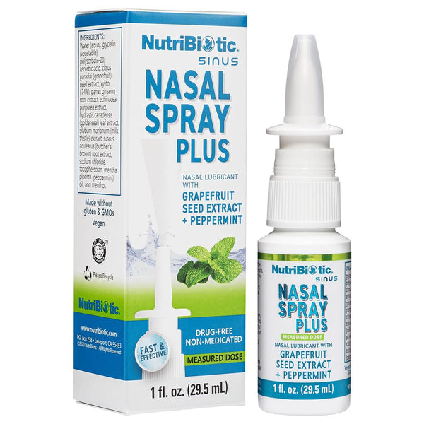 NutriBiotic Nasal Spray Plus 1 Fl Oz | Nasal Lubricant Plus GSE, Xylitol & Botanical Extracts | Moisturize & Help Flush Irritants from Nasal Passages | Measured Dose Pump | Drug-Free & Non-Medicated