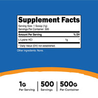 Thumbnail for Nutricost L-Lysine Powder 500 Grams - Pure L-Lysine, Non-GMO, Gluten Free