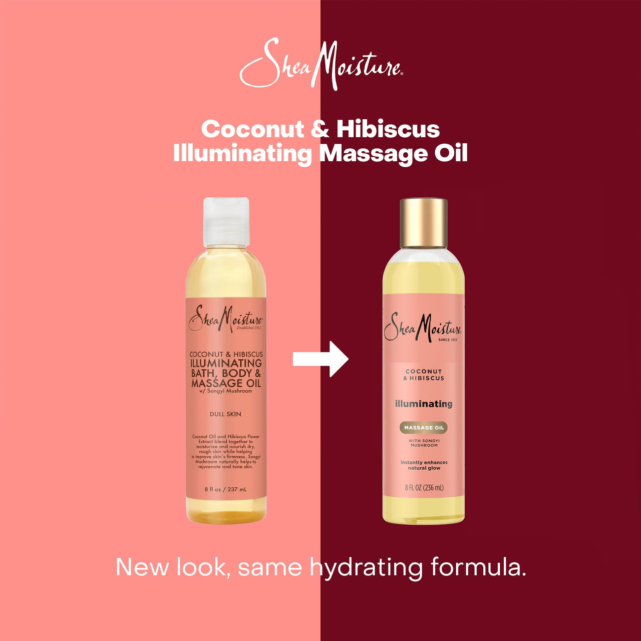 SheaMoisture Massage Oil, Illuminating Coconut & Hibiscus 2-Pack – Glow Up Essentials, 8 Oz Ea