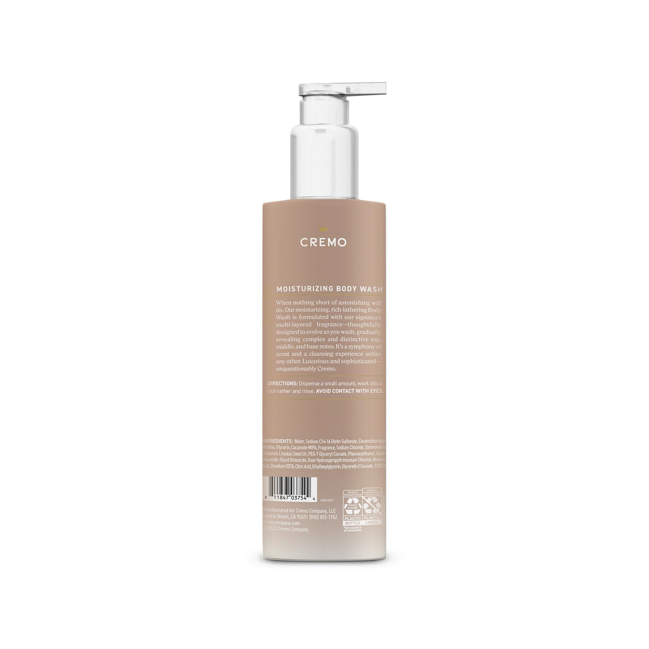 Cremo White Jasmine Amber Skin Moisturizing Body Wash for Women, Notes of White Jasmine, Red Currant, and Sweet Amber, 16 Fl Oz