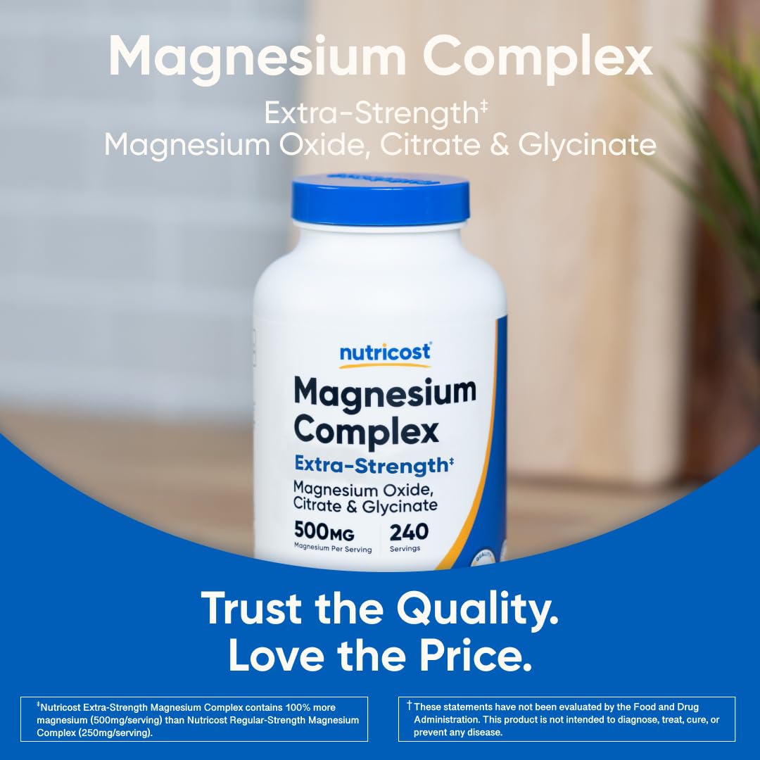 Nutricost Magnesium Complex 500mg, 240 Capsules - Magnesium Oxide, Citrate, and Glycinate - Gluten Free and Non-GMO