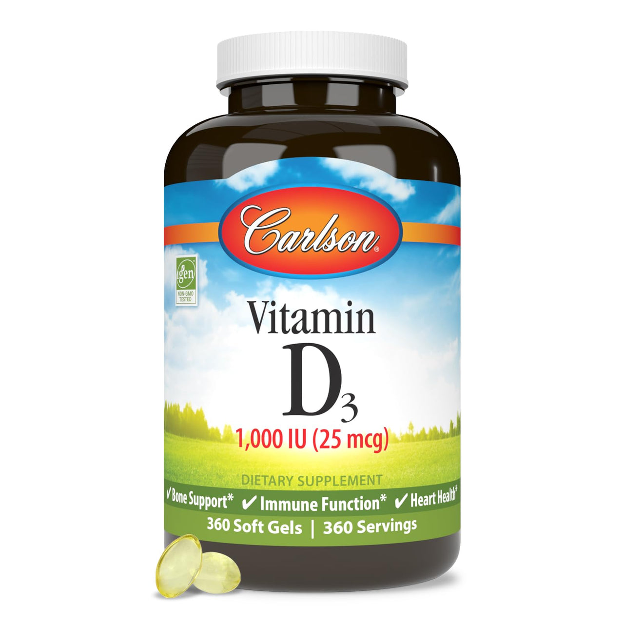 Carlson - Vitamin D3, 1000 IU (25 mcg), Bone Health, Muscle Health, Cholecalciferol, Vitamin D Supplements, Vitamin D3 Soft Gels, 360 Softgels