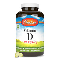 Thumbnail for Carlson - Vitamin D3, 1000 IU (25 mcg), Bone Health, Muscle Health, Cholecalciferol, Vitamin D Supplements, Vitamin D3 Soft Gels, 360 Softgels