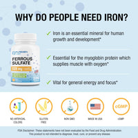 Thumbnail for Puregen Labs Ferrous Sulfate 325 mg (65 mg Elemental Iron) High Potency Iron Supplement | No Artificial Color Additives - 200 Tablets Made in USA