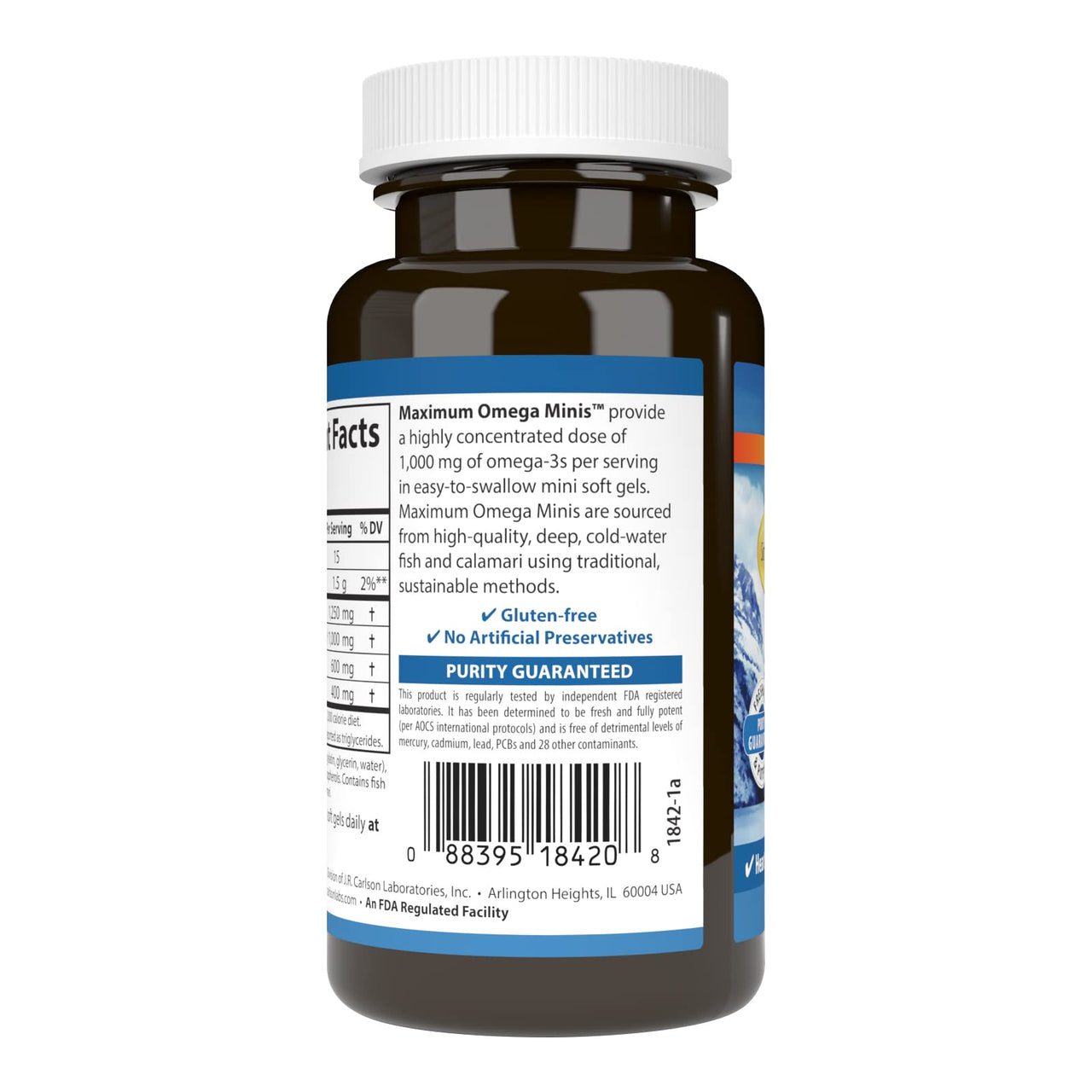 Carlson - Maximum Omega Minis, 1000 mg Omega-3s, Heart Function, Brain Support & Healthy Aging, Lemon, 60 Mini Softgels