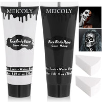 Thumbnail for MEICOLY Black White Face Body Paint with Sponges,Water Based Face Paint for Adults Kid,White Face Paint,Face Painting for Clown Makeup,Halloween SFX Skull Zombie Skeleton Mime Goth Makeup Corpse Paint