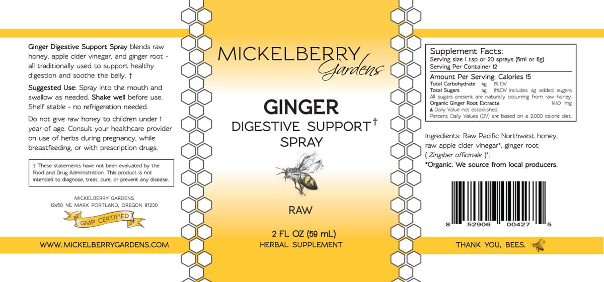 Mickelberry Gardens Immune Support Ginger Honey Spray – Organic Ginger Shots & Syrup for Immunity Boost, Digestive Health, and Wellness – 2 Oz